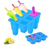 Moule Glace, 6 Pliable Cavités Moules pour Glaces, Moule à Glace Silicone Avec des Bâtons Colorés (Bleu)