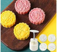 Moule Mooncake Moule à gâteau de lune et biscuits en forme fleur avec 4 ou 6 tampons, plusieurs tailles, blanc(75G 4Pcs)