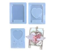 Moule porte-clés en résine en silicone pliable avec pendentif en forme de cœur et cadre photo - Kit de fabrication de bijoux avec trou - Lettre époxy
