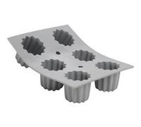 De Buyer - Plaque de 6 Canelés Bordelais ELASTOMOULE en mousse de silicone - 21 x 17,6 cm, diamètre 5,5 cm -, Gris