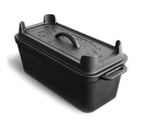 Moule rectangulaire en fonte BURNHARD® 3,5 l, couvercle multifonction comme poêle, pour tous feux, four, barbecue, feu de camp, pré-assaisonné, nettoyage facile - moule à pain Deluxe