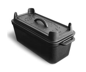 Moule rectangulaire en fonte BURNHARD® 3,5 l, couvercle multifonction comme poêle, pour tous feux, four, barbecue, feu de camp, pré-assaisonné, nettoyage facile - moule à pain Deluxe