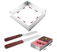 Moule Rectangulaire Extensible, Réglable 15-28 cm Cadre INOX Patisserie, 5 cm de Haut Cadre Patisserie Rectangulaire avec 2 Spatules, Utilisé pour Cuisson, Préparation de Pizzas et de Gâteaux
