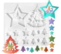 Moule Resine Epoxy De Noël Silicone7.9 X7.6 X0.28, Moules Pour Ornementation Pour Le Bricolage En Forme De Sapin De Noël, Renne, Petite Étoile, Artisanat, Décoration Et Art De La Résine