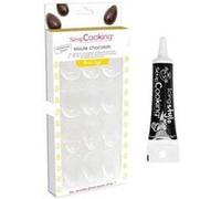 Moule rigide pour 6 oeufs en chocolat + stylo de glaçage noir