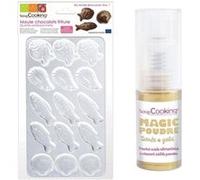 Moule rigide pour fritures en chocolat + 1 poudre alimentaire irisée dorée