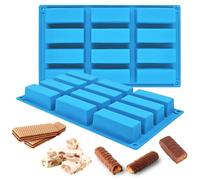 Moule Silicone 2PCS pour Barre de Céréales - 12 Cavités, Haute Qualité - pour Pain, Gâteaux, Barres de Chocolat, Puddings (Bleu)