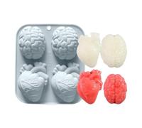 Moule Silicone 3D Cœur Humain et Cerveau | 4 Cavités Moules Réalistes pour Bougies en Forme de Cerveau et Cœur - Accessoire de Fête d'Halloween, Outil Antiadhésif pour Savon Argile Chocolat