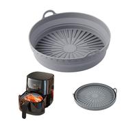 Moule Silicone Air Fryer, 1 Pièces Pliable Rond Accessoires Air Fryer Réutilisable Moule Air Fryer Plat Silicone Air Fryer pour Air Fryer Micro-ondes Four, Gris