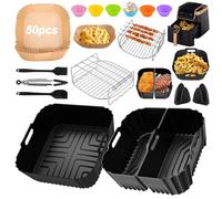 Moule Silicone Air Fryer, 20PCS Accessoire Air Fryer pour Ninja Max Pro 6,2L AF180EU AF140EU, Philips 6,2L, COSORI 5,5L, Rack-gril, brosse à huile, spatule, clip anti-scalding, gobelets à muffins