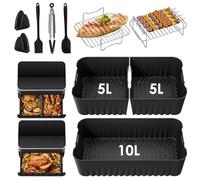 Moule Silicone Air Fryer Accessoires pour COSORI Dual Zone 10L Twinfry Airfryer- 1x10L + 2x5L Réutilisable Silicone Réutilisable Plat, Grille Racks, Paniers à Friture, Grille de Grille (Cosori 10l)