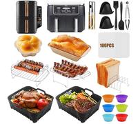 Moule Silicone Air Fryer pour Ninja, Accessoires Air Fryer pour Ninja Double Stack XL Friteuse SL400EU, Dual Zone AF400EU AF451 AF500EU Accessoires Air Fryer Ninja 9,5-10,4L,Moule Air Fryer,Grille etc