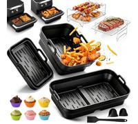 Moule Silicone Air Fryer pour Ninja Foodi FlexDrawer 10,4L AF500EU, Pliable | 14 Pièces, Accessoires Set pour Friteuse à Air, pour COSORI Twinfry 10L, avec Plat Silicone Air Fryer, Grille, Moule Muffins