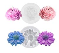 Moule Silicone Bougie Fleur 2 PCS, Moule Bougie Silicone 3D DIY, Moule en Silicone Pivoine Fleur, Moule en Silicone en Forme de Marguerite Pour Cire de Soja, Cire D'abeille, Aromathérapie, Savon