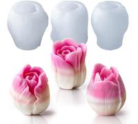Moule silicone bougie fleur de Tulipe 3D moule rose en Silicone Fleur pour la fabrication de bougies, moule silicone fondant parfumé la décoration de gâteaux fondants Savons,Décoration Maison