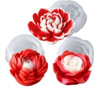Moule Silicone Bougie, Moule Bougie fleur, Lot de 3 Faciles à Démouler, Motifs raffinés, pour la Bougies parfumées, cadeaux de Noël, Artisanat en Résine, cadeaux de Saint-Valentin