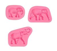 Moule Silicone Fondant Lot De 3 Moules À Fondant En Forme De Famille D'Éléphants Trois Personnes Pour Décorer Le Bord En Chocolat Des Gâteaux Rose