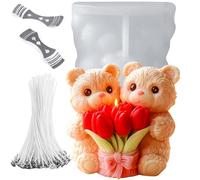 Moule Silicone Ourson Bougie,Moule à Bougie Ours Tulipes FleurDIY cadeaux d'anniversaire,moules à savon,moules à plâtre,bougies parfumées Décoration de gâteaux cadeaux de Saint-Valentin(XL)