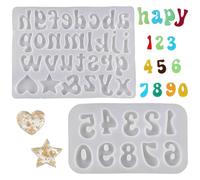 Moule Silicone Resine Epoxy, 2 Pcs Boucle d'oreille Moule en Résine, Résine Bijoux Creation Lettres Chiffres Silicone Moulle, pour Création de Pendentif, Collier, Boucles d'oreilles, Porte-clés