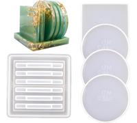 Moule Sous-Verres Resine Epoxy, Sous-Verres Ronds Et Carrés, Moule Resine Epoxy Pour Makesous-Verres,Tapis De Bol,Décors, Paquet De 5 (Transparent White)