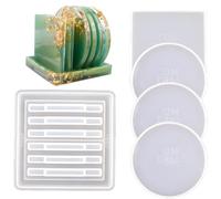 Moule sous-Verres Resine Epoxy, Sous-Verres Ronds et Carrés, Moule Resine Epoxy pour Makesous-Verres,Tapis de Bol,Décors, Paquet de 5 (Transparent White)