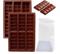 Moule Tablette Chocolat en Silicone, 2 Pièces Moules à chocolat Silicone Antiadhésif, Moule Tablette Chocolat Dubai Profond, Avec Spatule et 100 Sac d'emballage, pour Fourrer Gâteau et Bonbons