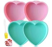 Moule Tarte Cœur Silicone 4 Pièces,Revêtement Antiadhésif Moules à Gâteaux En Forme De Cœur 6 Pouces Et 1 Pinceau Cuisine,Pour Gâteau Au Fromage, Pudding Anniversaire, Noël, Saint-Valentin