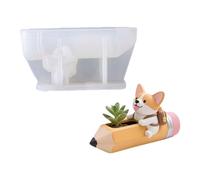 Moule unique en silicone en forme de chien en forme de crayon idéal pour la fabrication de petits supports de plantes, de plats à bijoux et de décorations artisanales en silicone pour fleurs