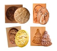 Moules à biscuits en bois 4 pcs Type de presse sculpté timbres à biscuits de noël moules cuisson en gaufrage 3D pour pâte Muffins pain