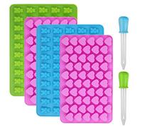 Moules à bonbons et bacs à glaçons en silicone YuCool - Lot de 4 moules à gelée, à chocolat, à ourson en gélatine - Avec 2 pipettes - Cœur, ourson