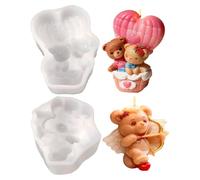 Moules À Bougie - 2 Pièces Moule de Fabrication Romantique,Moules à Bougie Silicone Petits en Forme d'Ours Stéréo 3D | Pour DIY Cadeaux Mariage Anniversaire Fête des Mères Saint-Valentin