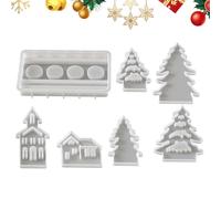 Moules à Bougies De Noël Maison 7PCS-24x4.5x18cm,Lot Moules En Silicone De Noël, Mould Coulée Pour Plâtre, Moule Résine époxy, Molds à Couler Maisons, Décorations Noëls