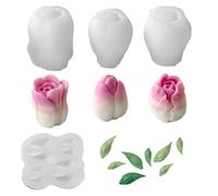 Moules a Bougies Tulipe,Lot de 4 Moules en Silicone 3D en Forme de Fleur avec Moule a Feuille pour la Fabrication de Bougies,Cire,Argile,Plâtre,Résine Époxy et Décorations pour la Maison