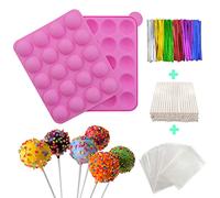 Moules À Cake Pop +100 Bâtonnets+100 Cellophane Pop Cake+100 Noeuds Papillon,20 Moules À Gâteau En Silicone Moules À Moule À Sucettes En Silicone