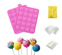 Moules à cake pop, 20 moules à gâteau en silicone Moules à moule à sucettes en silicone Moules à gâteau en silicone + 100 emballages clairs+ 100 bâtons+100 cravates métalliques de torsion en jaune