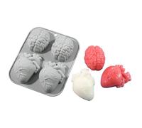 Moules à chocolat d'Halloween - Moule flexible en silicone d'horreur, de cuisson en silicone 3D | Formes de bonbons effrayants avec quatre motifs effrayants en forme de cœur, cerveau, crâne