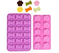 Moules à chocolat en silicone, 10 cavités et 18 cavités en forme de patte de chien et os de chien, moules réutilisables en silicone anti-adhésif pour gâteaux, bonbons, gelée, glaçons
