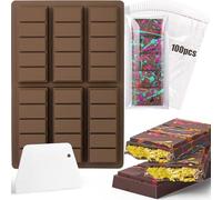 Moules à chocolat en silicone, 6 moules profonds en silicone pour tablettes de chocolat avec spatule, sachet pour pralines en chocolat