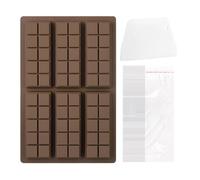 Moules à chocolat en silicone avec 6 compartiments - Moules de cuisson en silicone avec spatule et 100 sachets - Démoulage facile pour bonbons, cuisine, gâteau, dessert, oursons en gomme, chocolat
