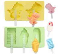 Moules à glace en silicone, 2 moules à glace en forme de bébé dinosaure, en forme de cône mignons, faciles démouler, avec couvercle et bâtonnets pour jus, yaourt, fête DIY