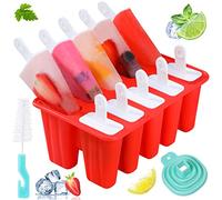 Moules à glace en silicone sans BPA, réutilisable, facile à démouler, moule à glace fait maison avec entonnoir en silicone et brosse de nettoyage (rouge, 10 cavités)