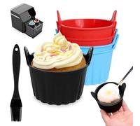 Moules à Muffins en Silicone, Sans BPA Moule Muffin 6 pièces Moules à Muffins en Silicone moules à oeufs en silicone avec 1 brosse en silicone Cuiseur à œufs