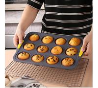Moules à Muffins Silicone 12 Cavités - Cadre Métal Renforcé - Pour Cupcakes et Œufs - Vaisselle Cuisson Four Sans BPA - Antiadhésif