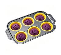 Moules à muffins silicone pour cuisson - Support flexible 6 cavités | Moules à muffins en silicone antiadhésifs - pour Biscuits Brownies Aliments Chocolat Beurre Déjeuner Friteuse à Air Chaud et Four