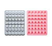 Moules a Pain En Silicone Ensemble De 2 Moules En Silicone De 42 Cavités Chacun Pour La Confection De Gants Clochettes Etc En Forme De Flocons Neige Ou De Bonhommes En Pain D'Épice Deux Couleurs