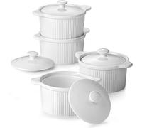 DOWAN Ramequins blancs en porcelaine de 210 ml avec couvercles et poignées