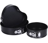 Moules à pâtisserie en set de 3 - 2x rond / 1x coeur - moule à charnière noir anti-adhésif