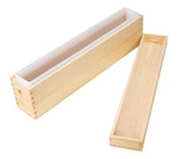 Moules à savon en silicone avec caisse en bois et couvercle, moules à savon rectangulaires pour la fabrication de savon (2,2 l, longs et étroits)