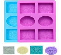Moules À Savon En Silicone, Moule À Savon À 6 Cavités Avec Motif En Dentelle, Moule À Savon En Silicone Ovale Rectangulaire 3d Pour Cire De Bougie, Moule À Gâteau Au Chocolat, Biscuit (Bleu + Violet)