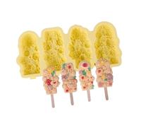Moules à sucettes glacées en silicone souple pour enfants 4 compartiments avec bâton amovible